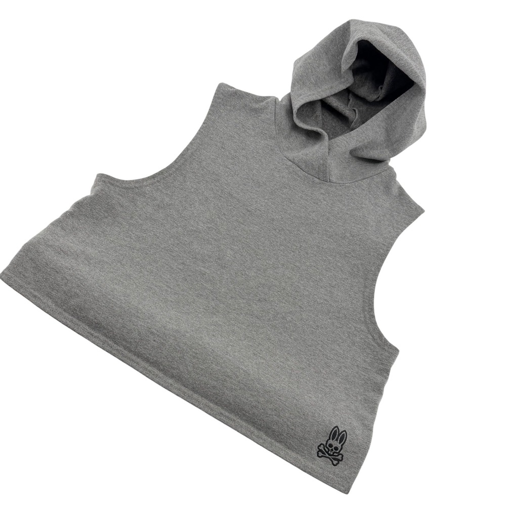 Psycho Bunny Sleeveless Hoodie Womens XS Grey Cotton Blend Fleece Logo Crop